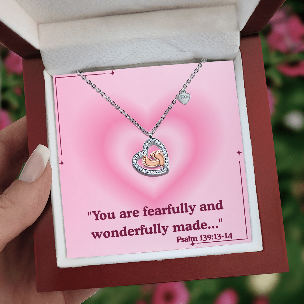 To My Precious One baby feet heart necklace – Psalm 139:13–14 KJV Christian jewelry gift for mothers and daughters by ReBirth Living