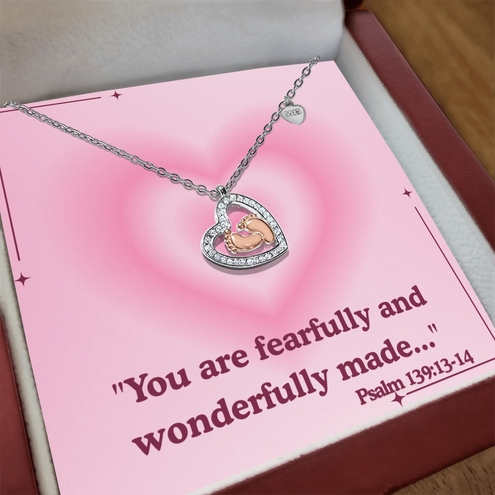 To My Precious One baby feet heart necklace – Psalm 139:13–14 KJV Christian jewelry gift for mothers and daughters by ReBirth Living