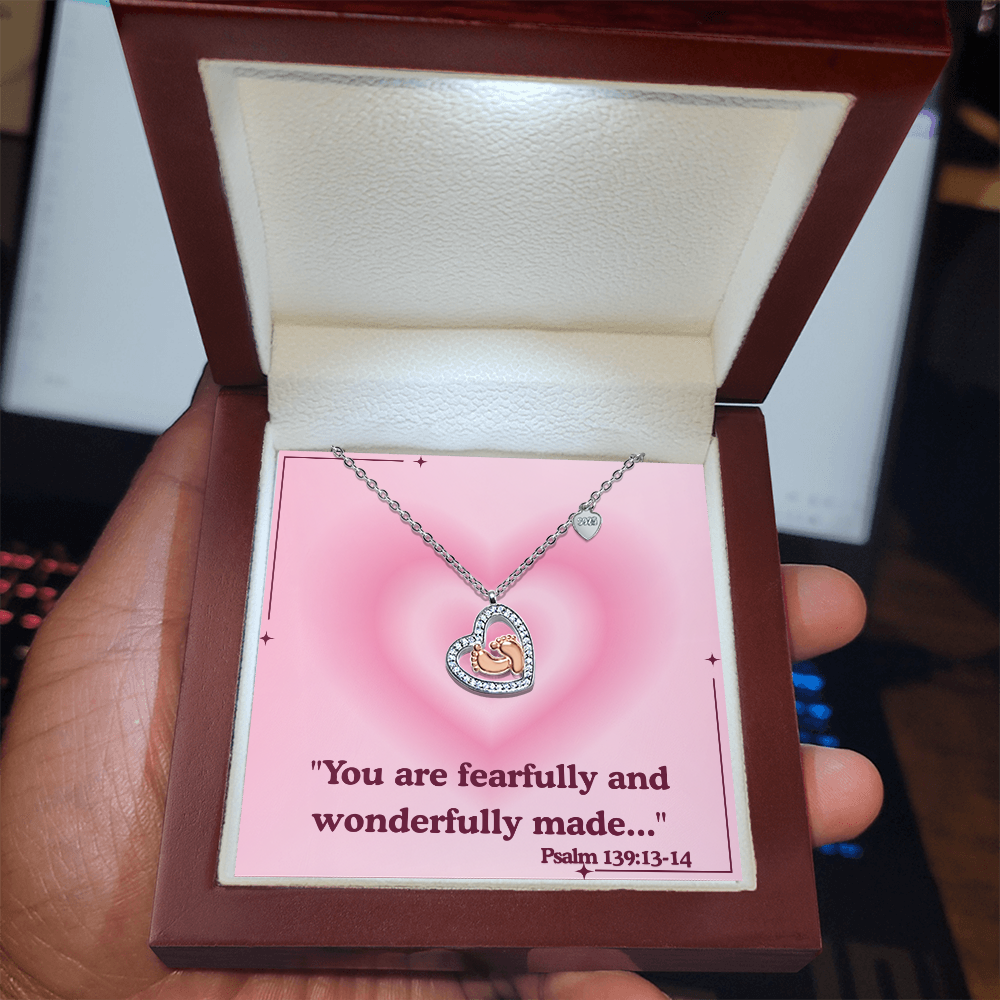 To My Precious One baby feet heart necklace – Psalm 139:13–14 KJV Christian jewelry gift for mothers and daughters by ReBirth Living