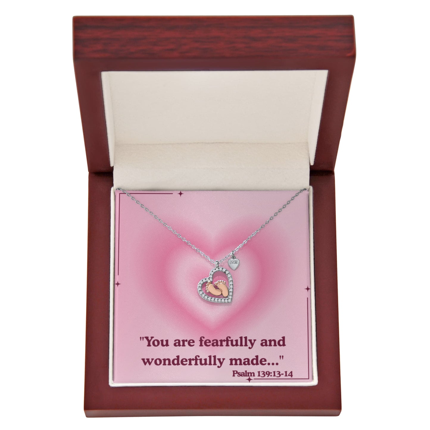 To My Precious One baby feet heart necklace – Psalm 139:13–14 KJV Christian jewelry gift for mothers and daughters by ReBirth Living