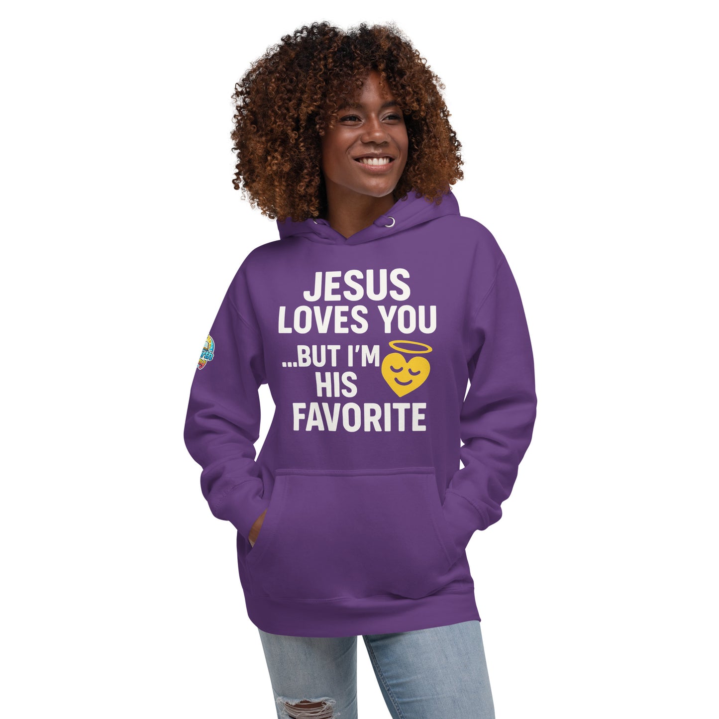Faith-based hoodie, purple, "Jesus Loves You But I'm His Favorite" – ReBirth Living