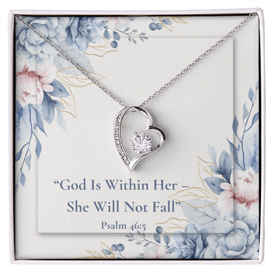 God Is Within Her – She Will Not Fall forever love necklace – Psalm 46:5 KJV Christian jewelry gift for women by ReBirth Living