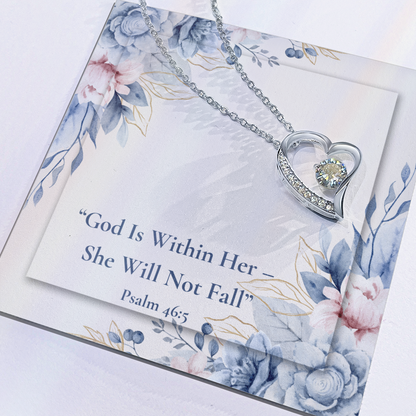 A God Is Within Her – She Will Not Fall forever love necklace – Psalm 46:5 KJV Christian jewelry gift for women by ReBirth Living