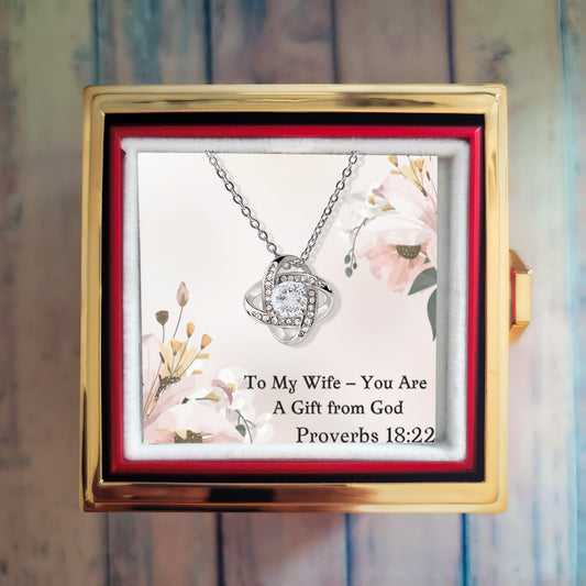 To My Wife – You Are a Gift from God love knot necklace – Proverbs 18:22 KJV Christian jewelry gift for wives by ReBirth Living