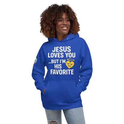 Faith-based hoodie, royal blue, "Jesus Loves You But I'm His Favorite" – ReBirth Living
