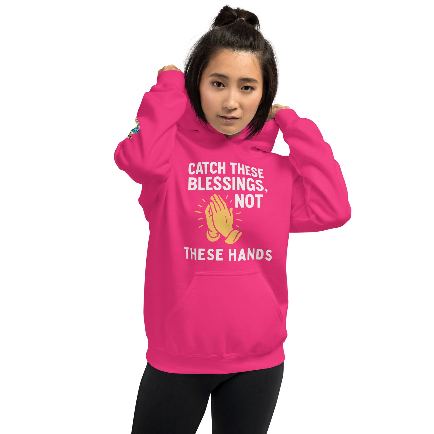 Faith-based hoodie, heliconia, "Catch These Blessings Not These Hands" – ReBirth Living