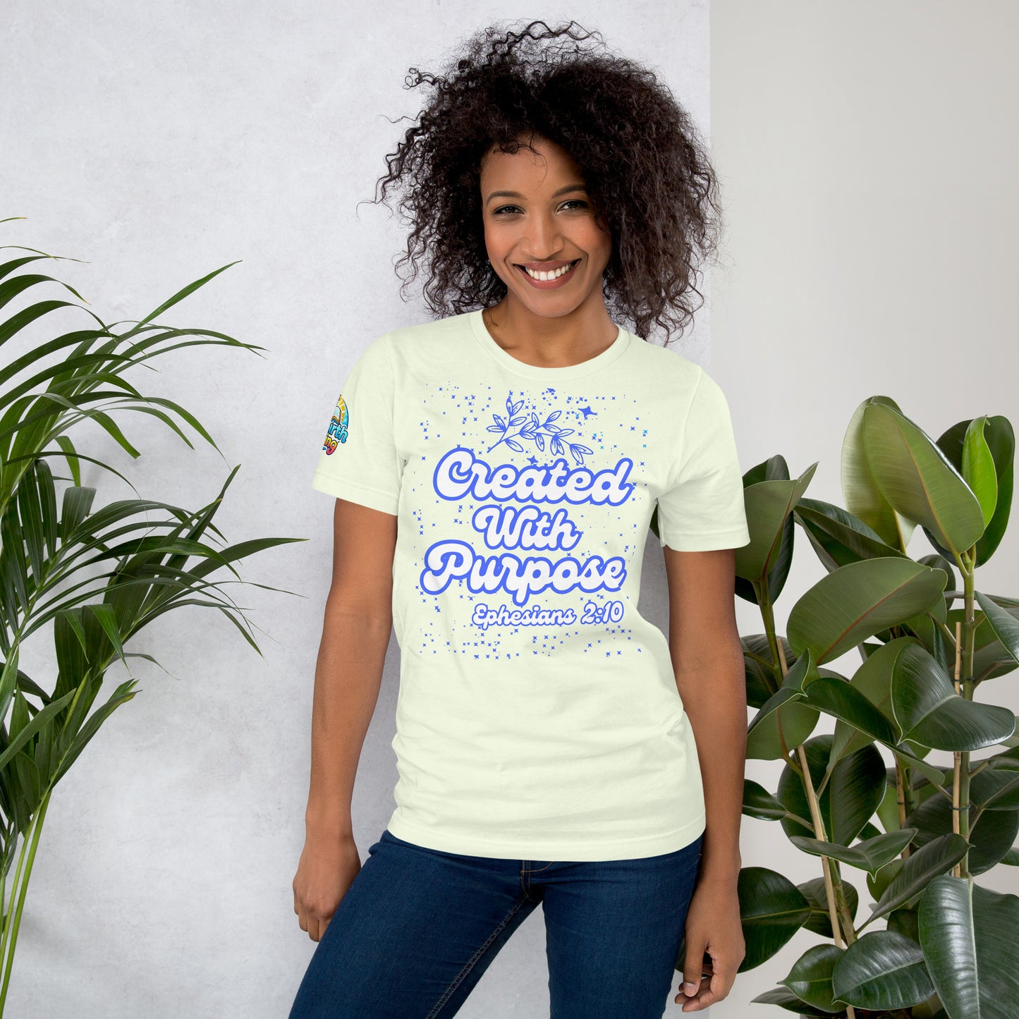 Created with Purpose unisex Christian t-shirt (XS–5XL) – Ephesians 2:10 KJV scripture design, citron, faith-based apparel by ReBirth Living