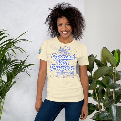 Created with Purpose unisex Christian t-shirt (XS–5XL) – Ephesians 2:10 KJV scripture design, natural, faith-based apparel by ReBirth Living