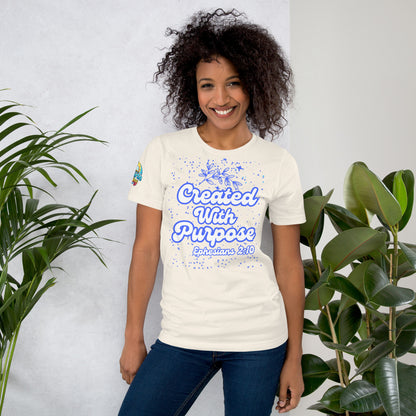 Created with Purpose unisex Christian t-shirt (XS–5XL) – Ephesians 2:10 KJV scripture design, vintage white, faith-based apparel by ReBirth Living